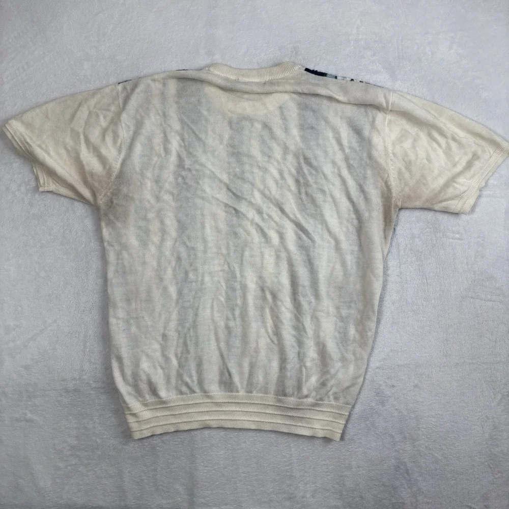 VTG 90's 3D Cable Knit Sweater White Short Sleeve Knit Distressed Acrylic Mens M